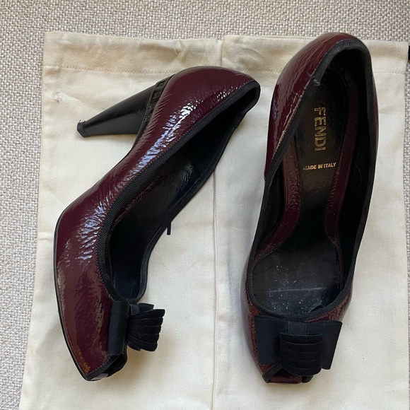 Fendi Women's Burgundy Peep-Toe Heels Size 38.5 - Picture 1 of 12
